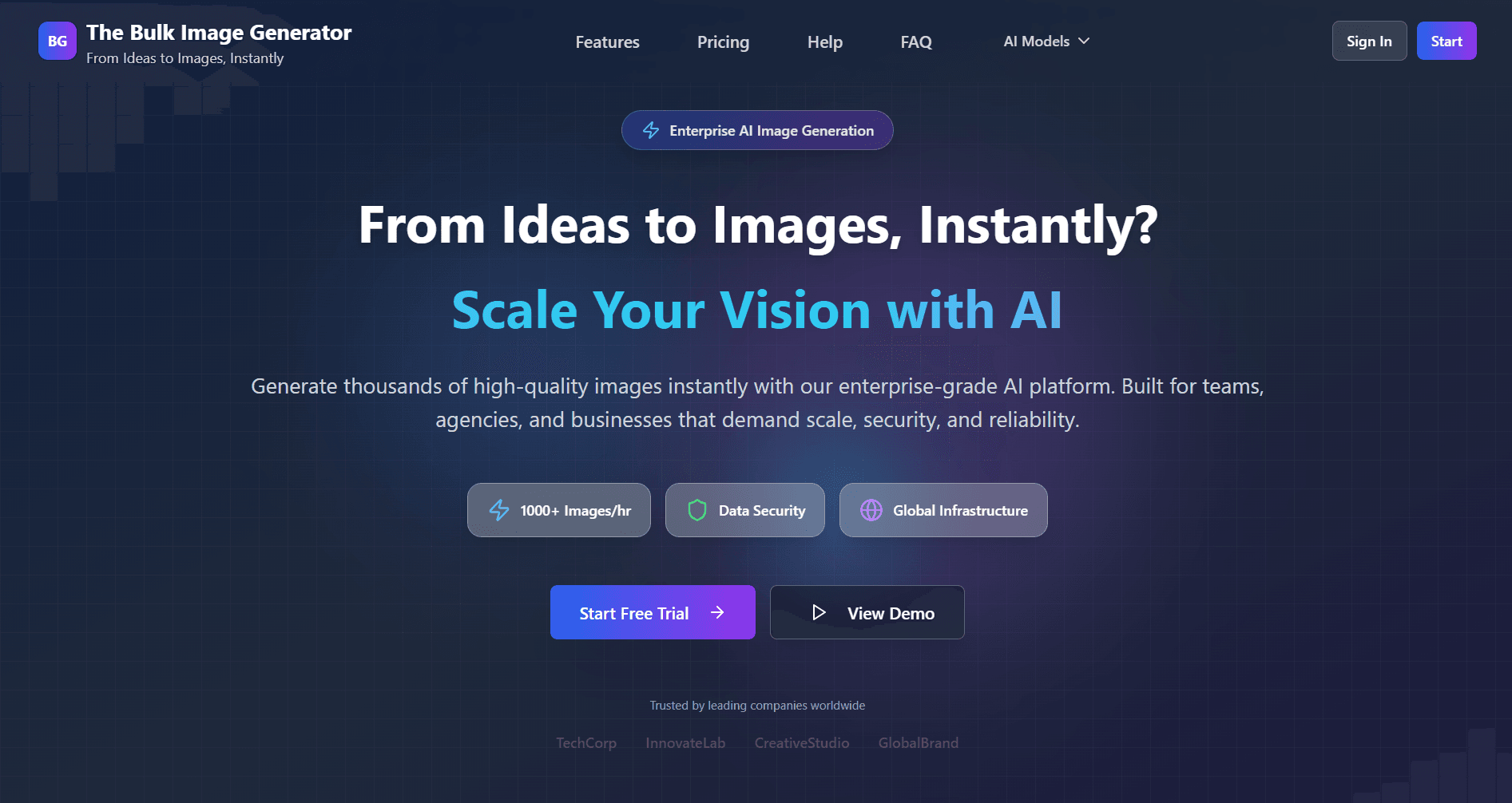 The Bulk Image Generator product preview for startup listing on Aura++