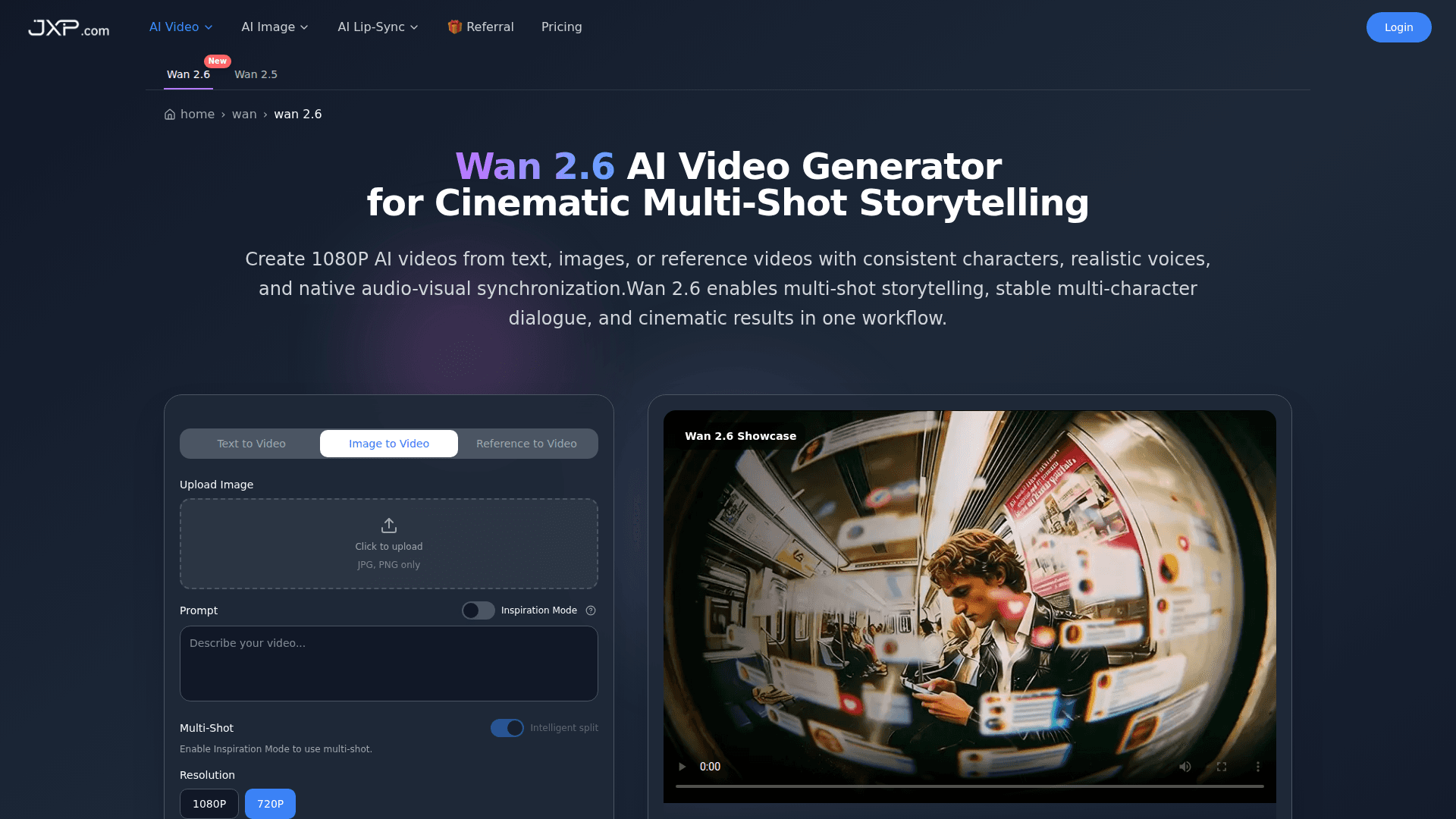 Wan 2.6 AI Video Generator product preview for startup listing on Aura++