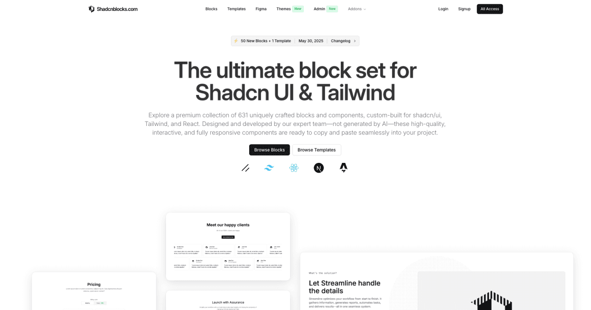 Shadcn UI Component Library product preview for startup listing on Aura++