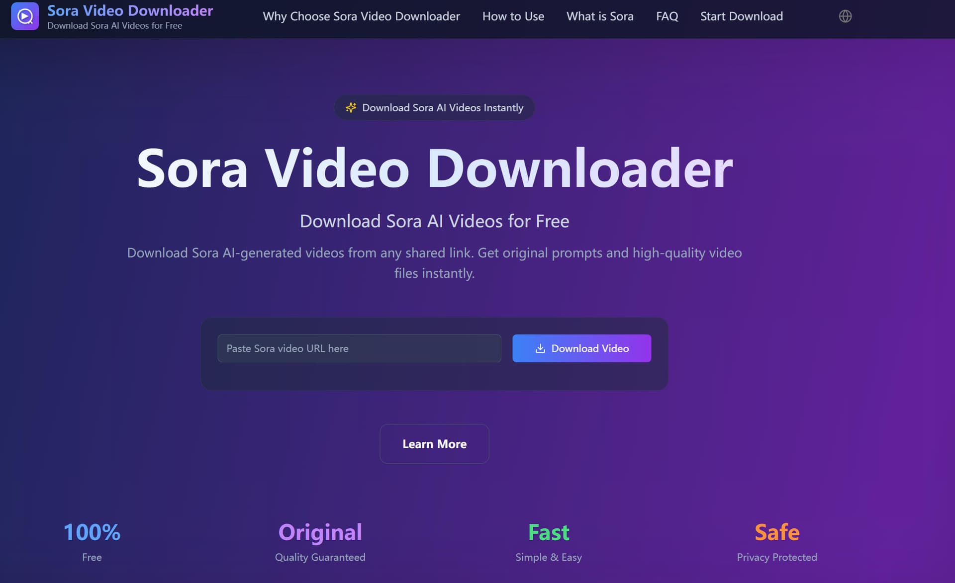 Sora Video Downloader product preview for startup listing on Aura++