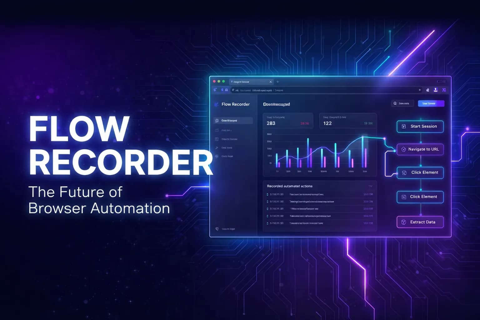Flow Recorder - No-Code User Journey Automation product preview for startup listing on Aura++