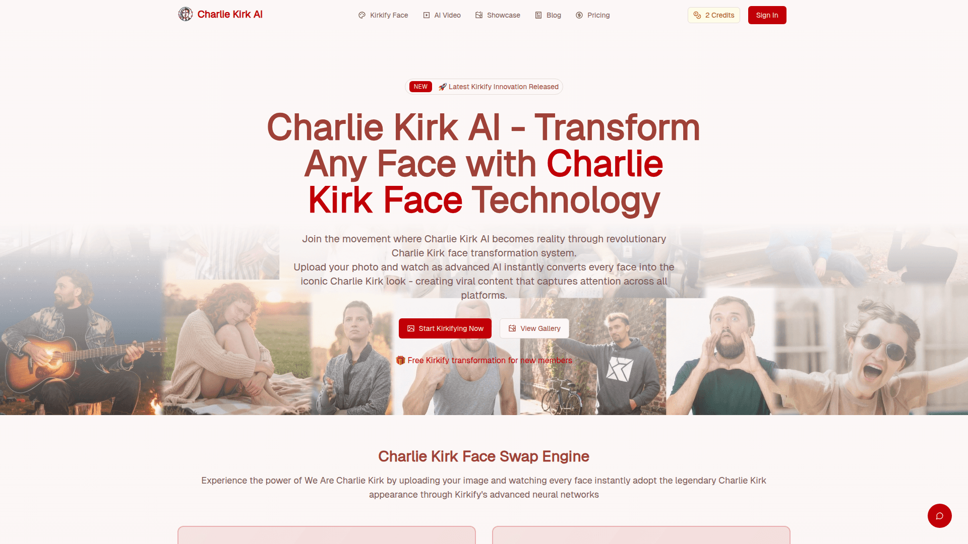 Charlie Kirk Face Transformation AI product preview for startup listing on Aura++