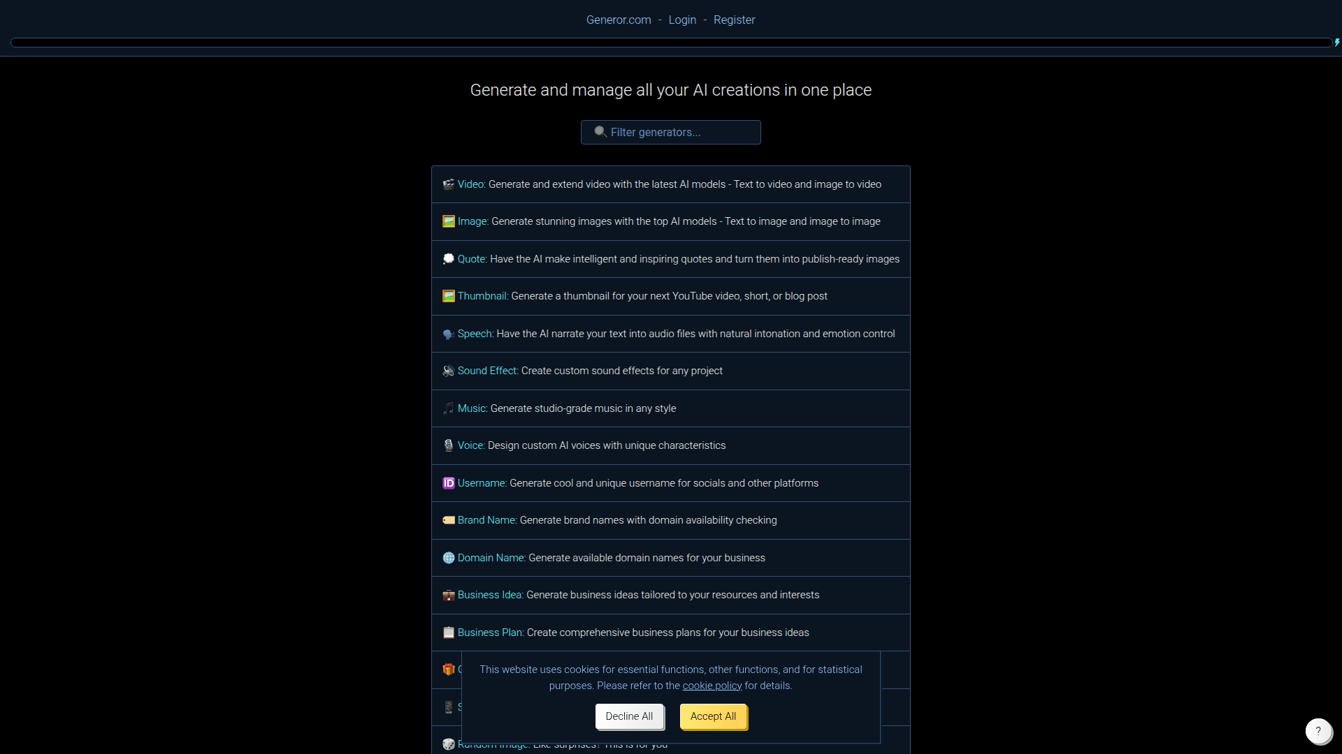 Generor product preview for startup listing on Aura++