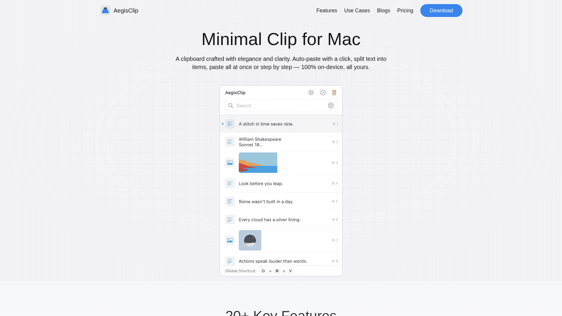 AegisClip - Privacy-first Clipboard for Mac product preview for startup listing on Aura++