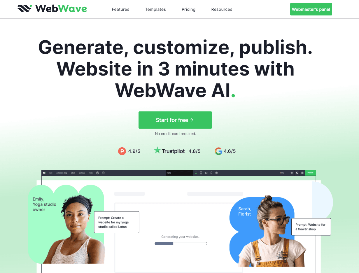 WebWave AI Website Builder product preview for startup listing on Aura++