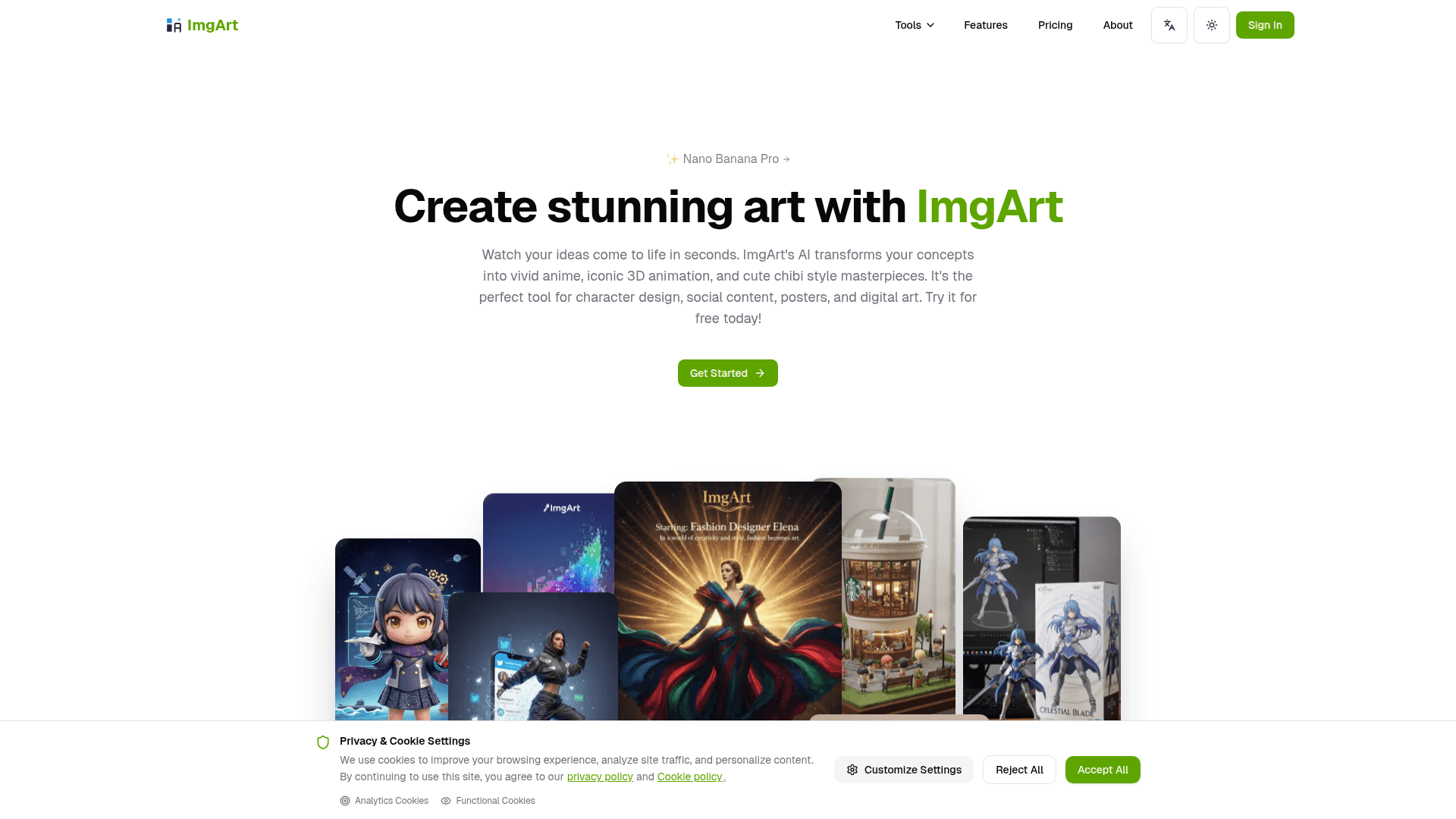 ImgArt AI Image Generator product preview for startup listing on Aura++