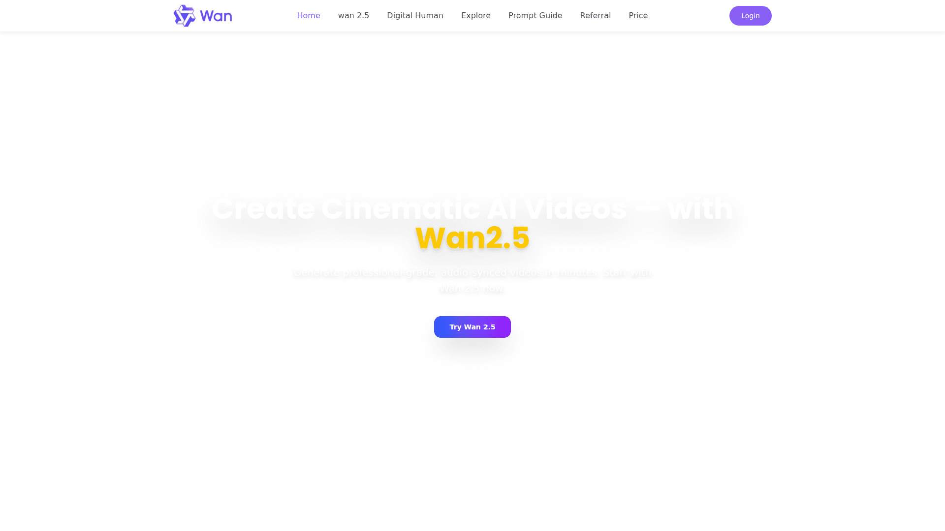 Wan2.5 AI Video Generator product preview for startup listing on Aura++