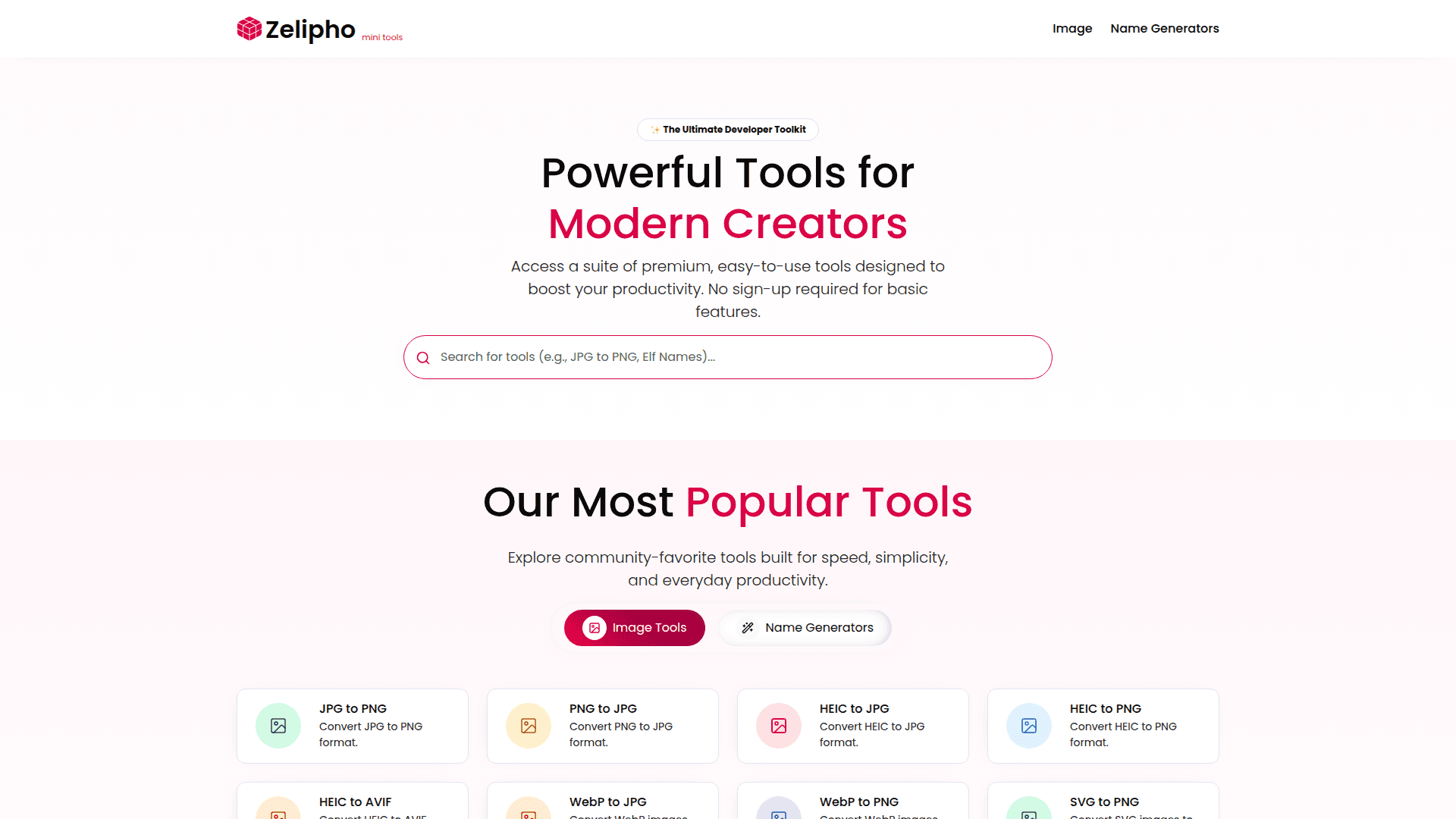 Zeliphomini Image Tools Suite product preview for startup listing on Aura++
