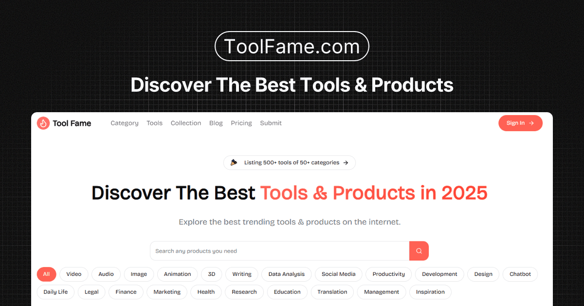Tool Fame product preview for startup listing on Aura++