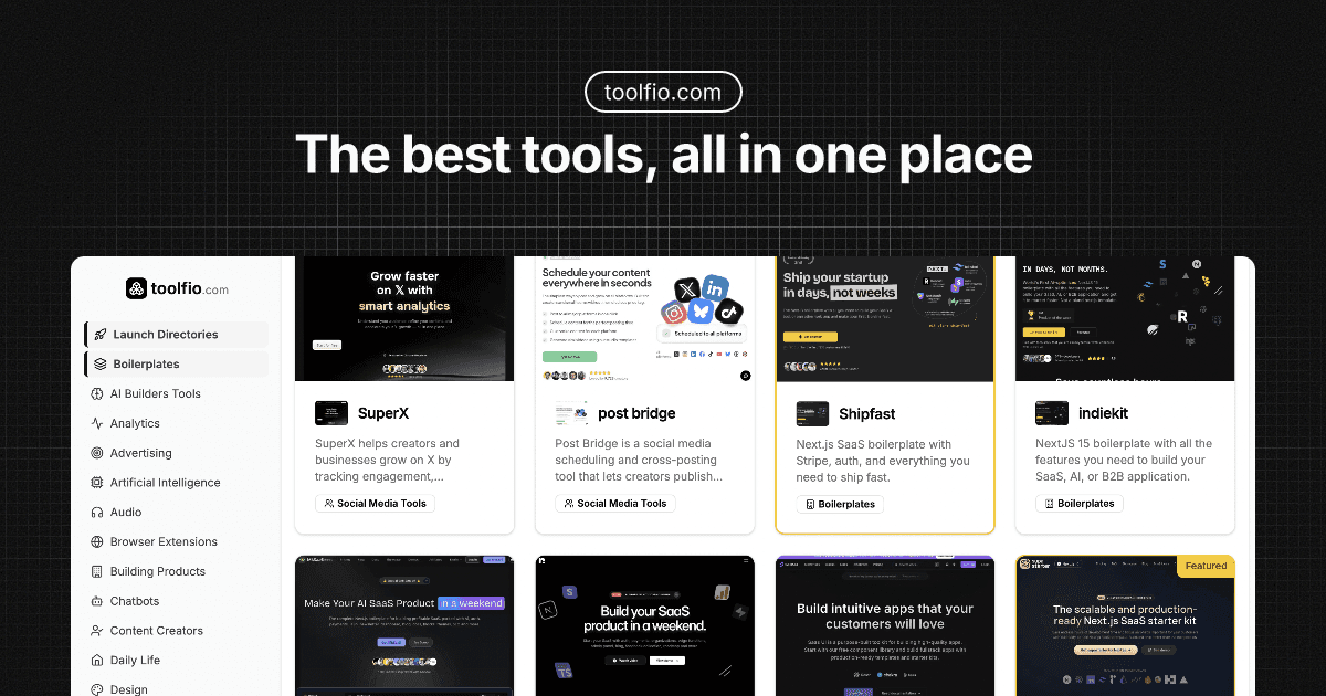 Toolfio Curated Startup Tools product preview for startup listing on Aura++