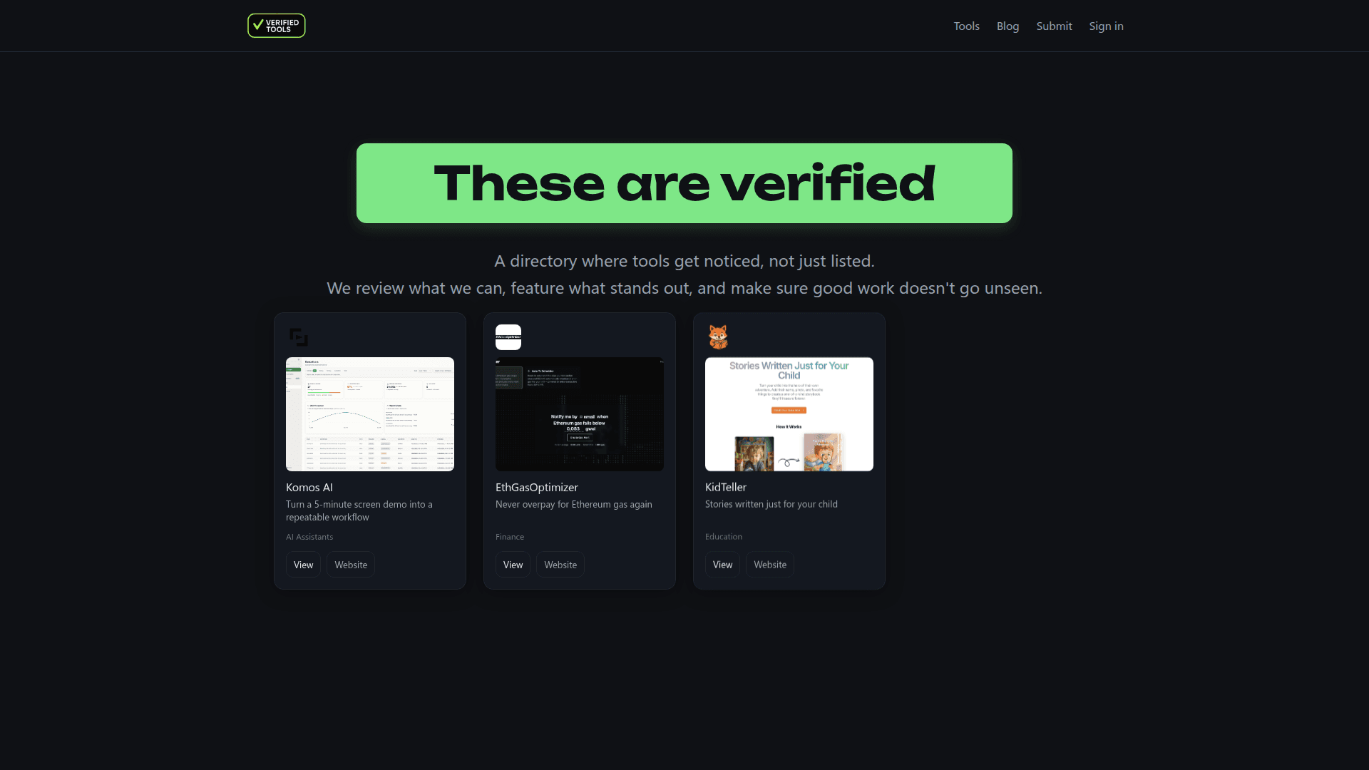 Verified Tools Directory product preview for startup listing on Aura++