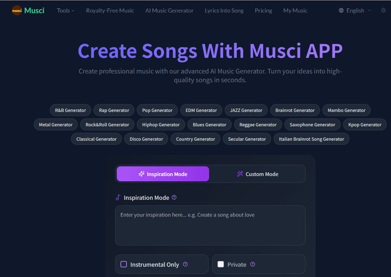 AI Musci product preview for startup listing on Aura++