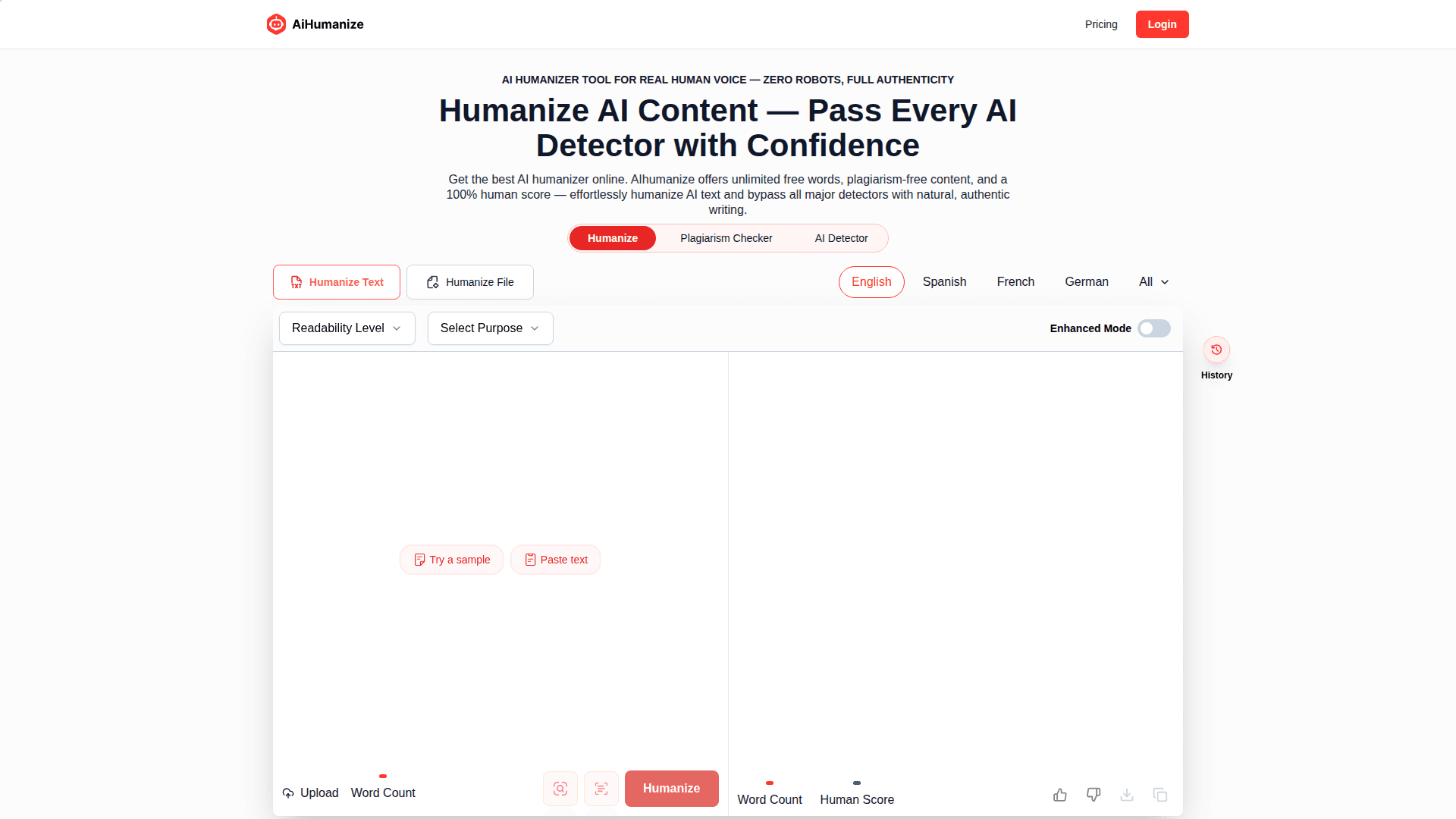 AI Humanizer Tool for Authentic Content product preview for startup listing on Aura++