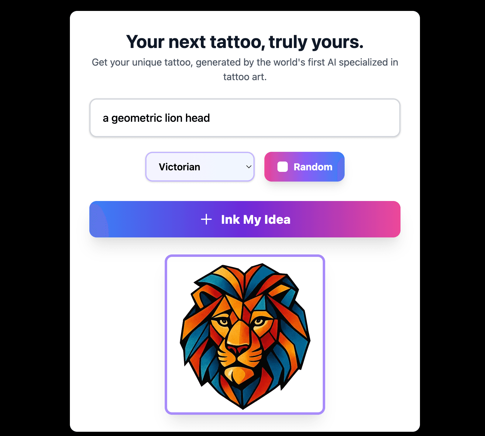 Tattoo Ideas product preview for startup listing on Aura++