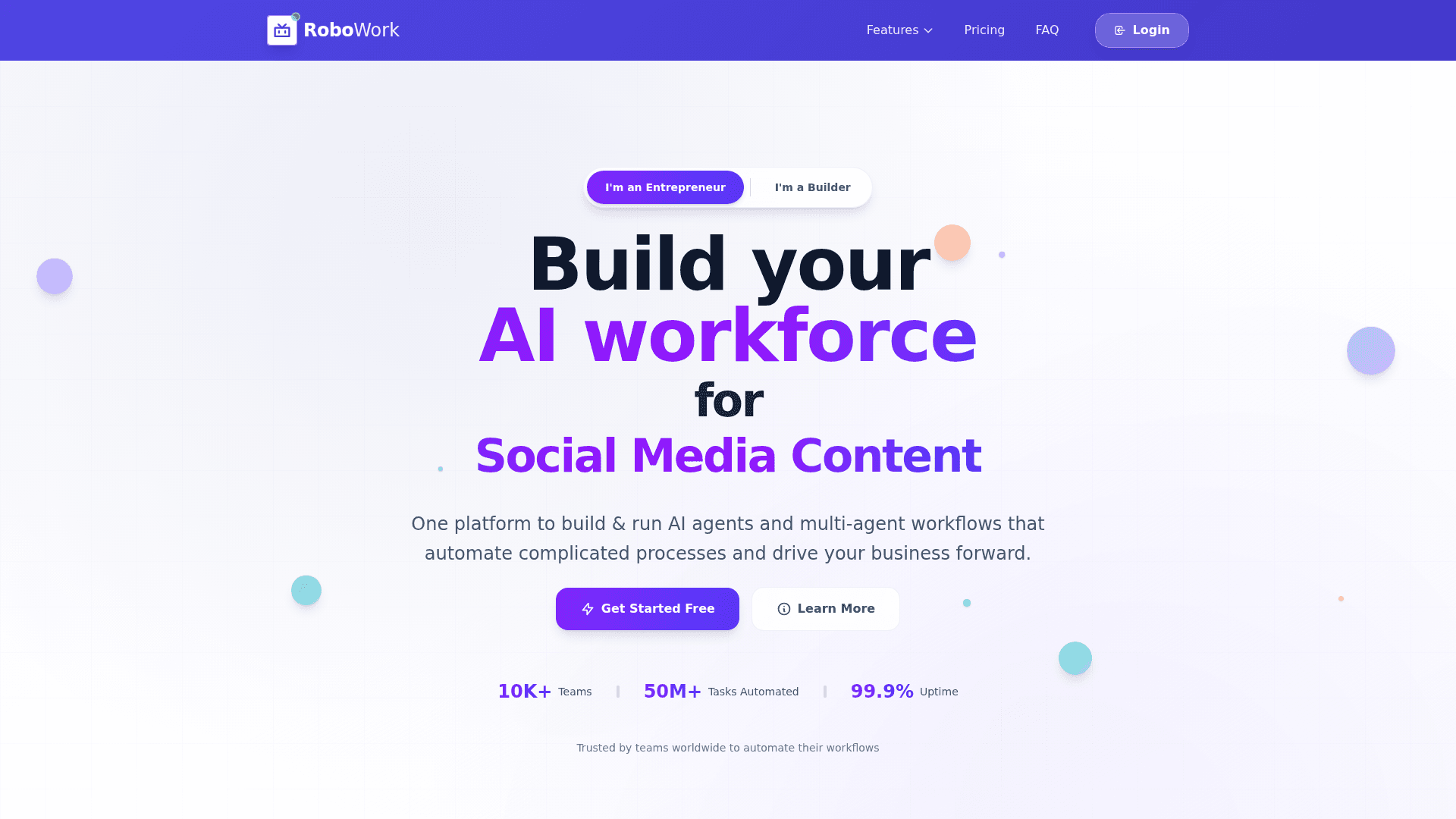 RoboWork product preview for startup listing on Aura++