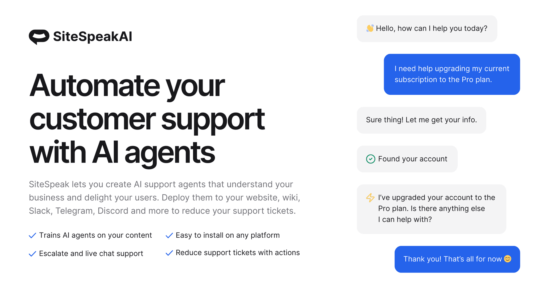 SiteSpeakAI product preview for startup listing on Aura++