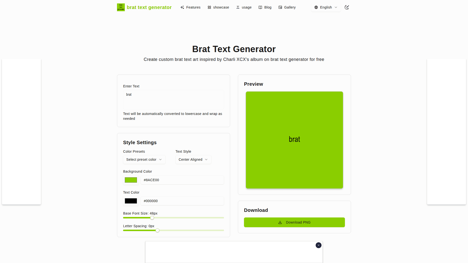 Brat Text Generator product preview for startup listing on Aura++