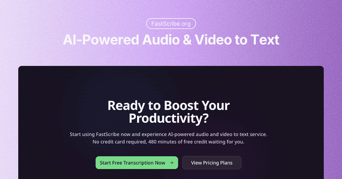 FastScribe Audio & Video Transcription product preview for startup listing on Aura++