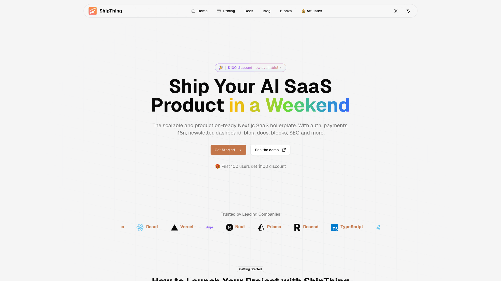 ShipThing SaaS Boilerplate product preview for startup listing on Aura++