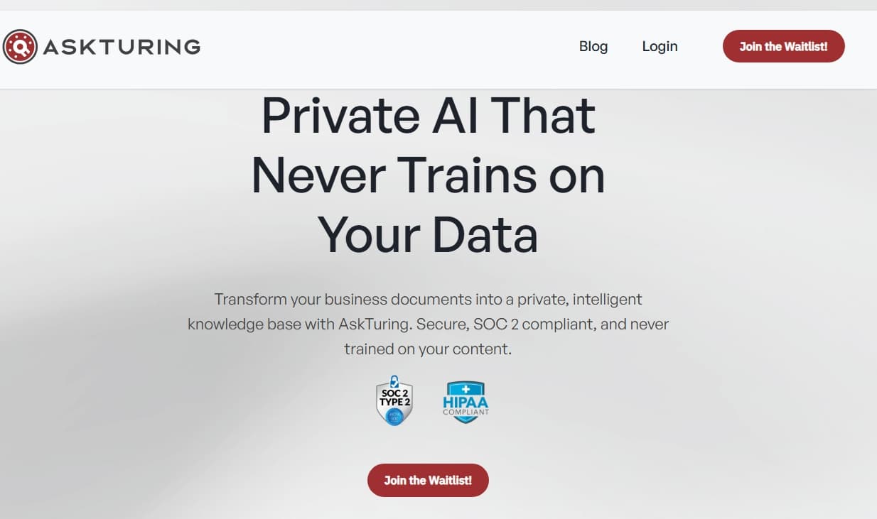 AskTuring Private AI Platform product preview for startup listing on Aura++