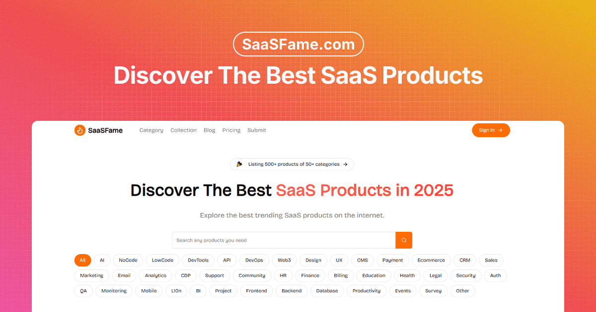 SaasFame product preview for startup listing on Aura++