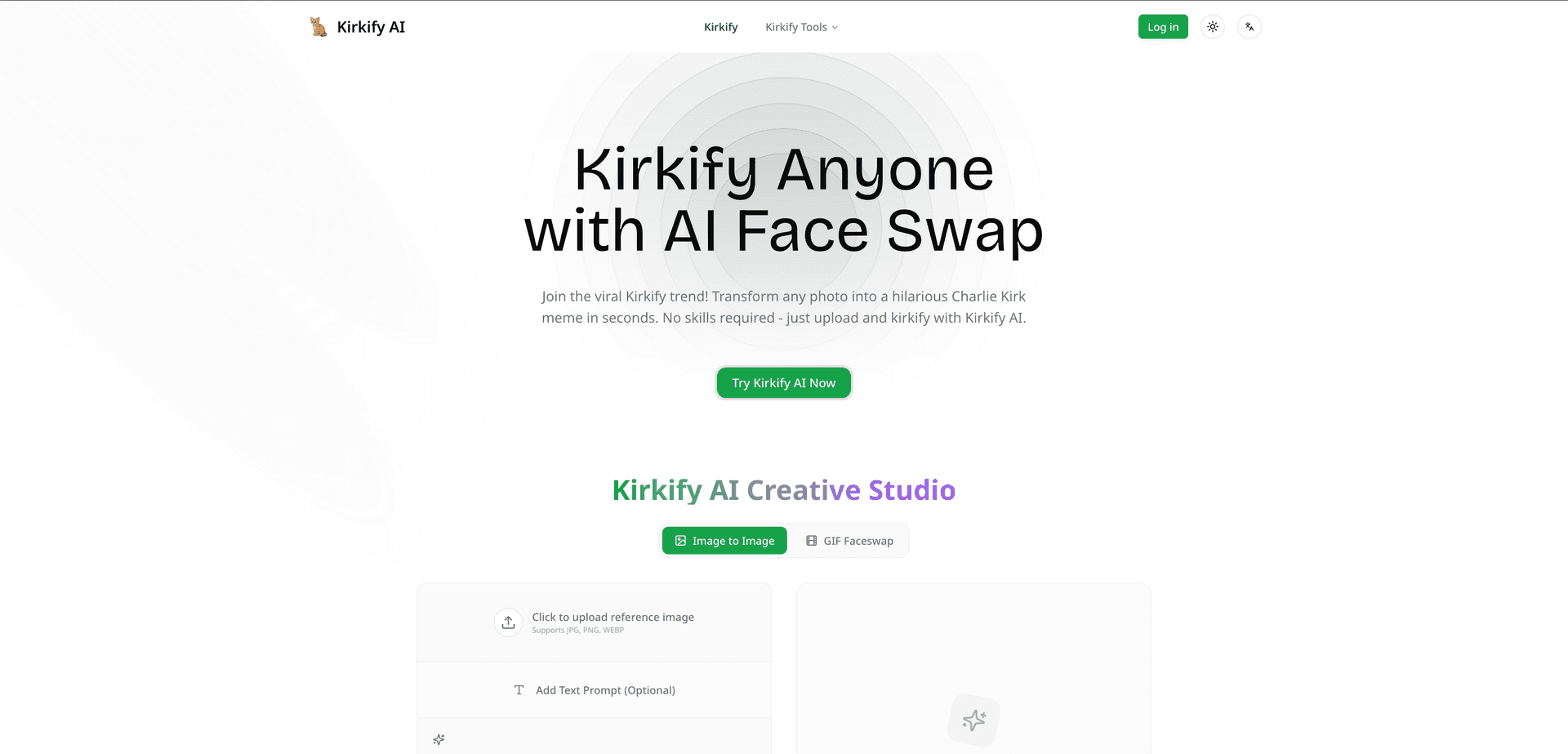 Kirkify AI Face Swap Generator product preview for startup listing on Aura++