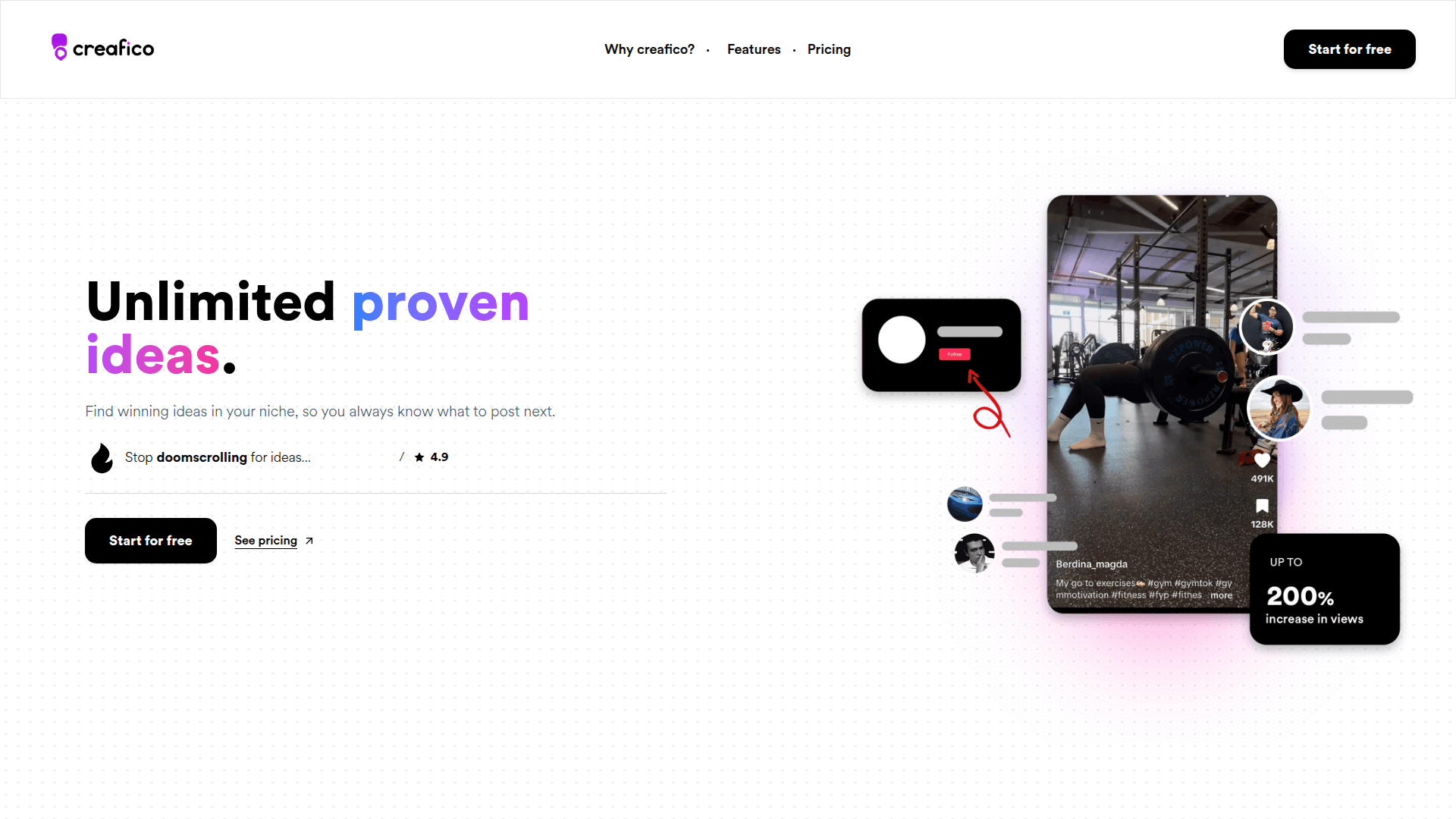 creafico - Content Analysis & Growth Insights product preview for startup listing on Aura++