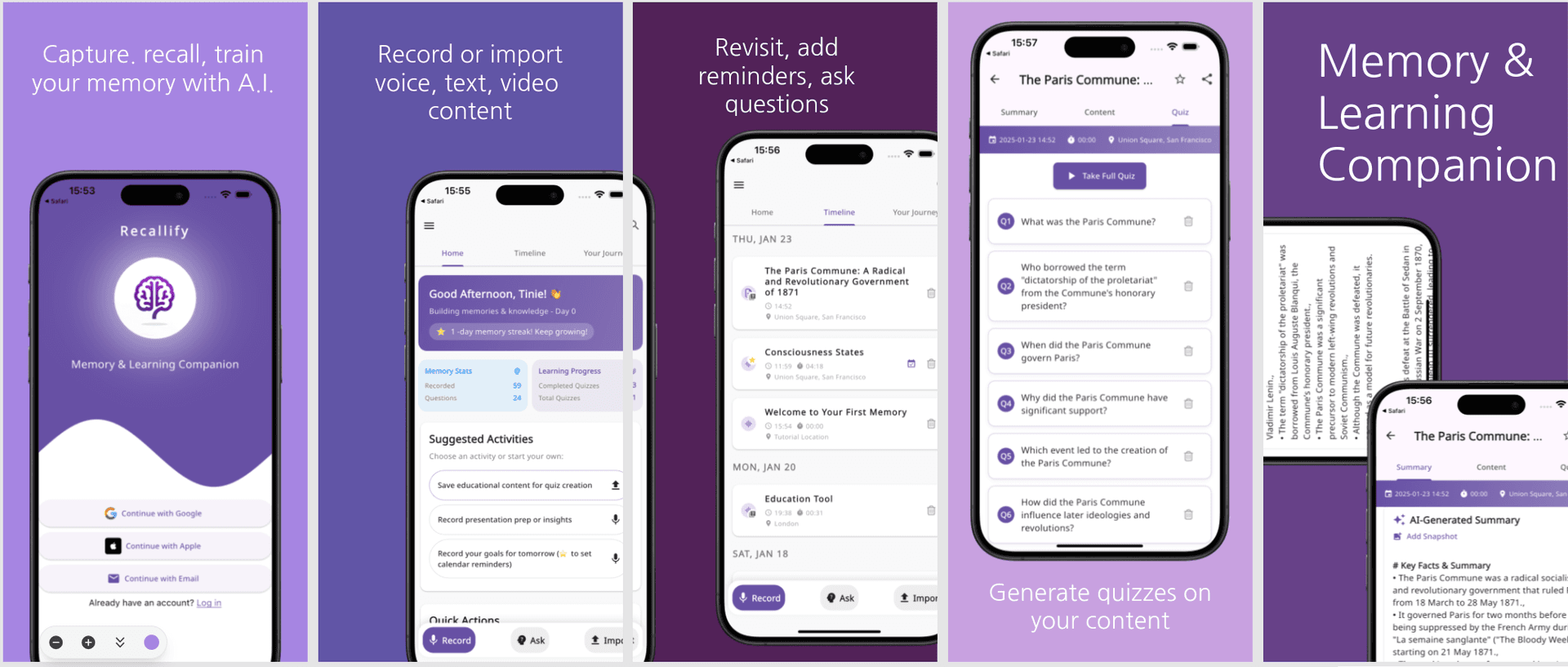 Recallify product preview for startup listing on Aura++