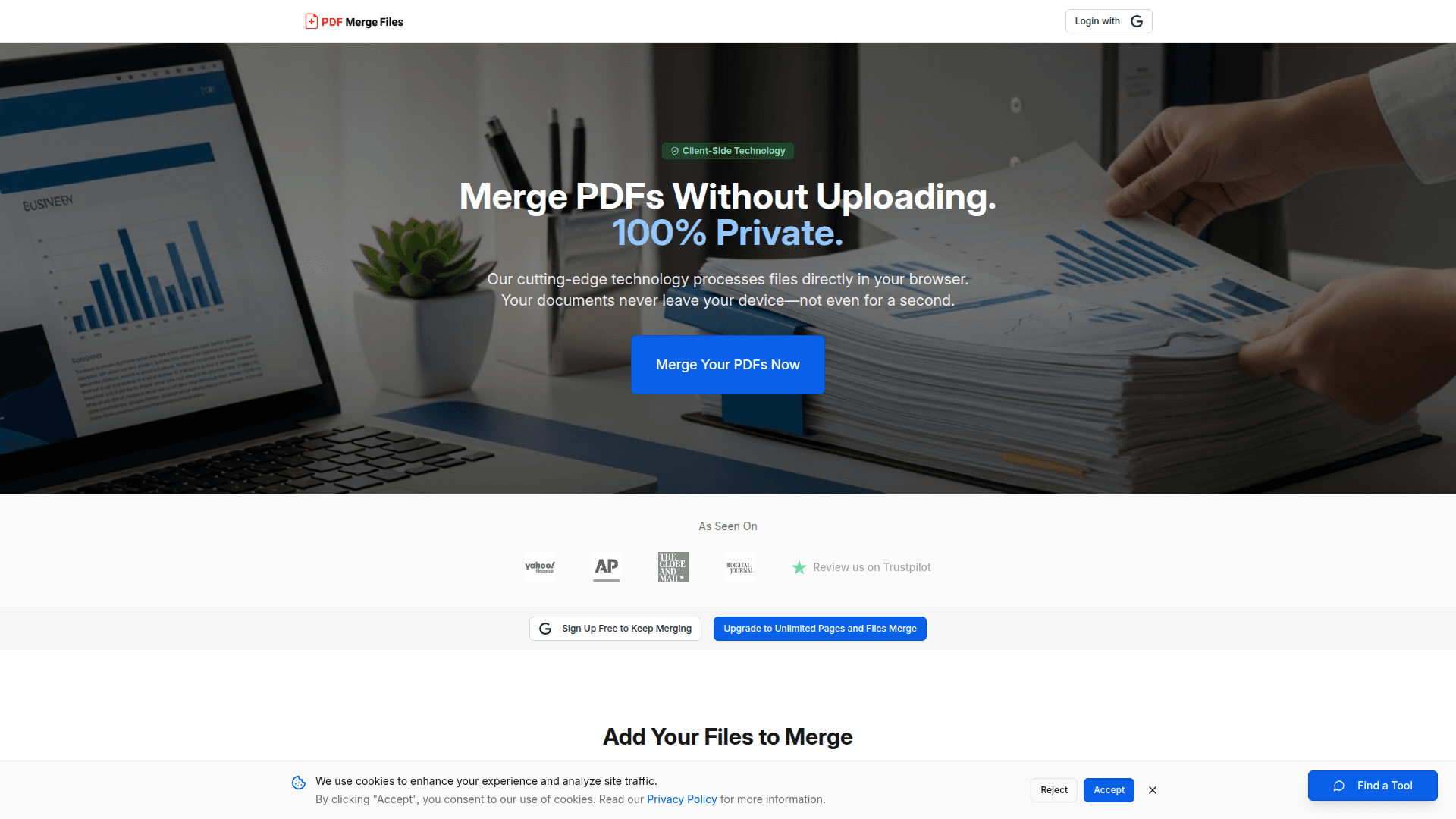 Browser-Based PDF Merger product preview for startup listing on Aura++