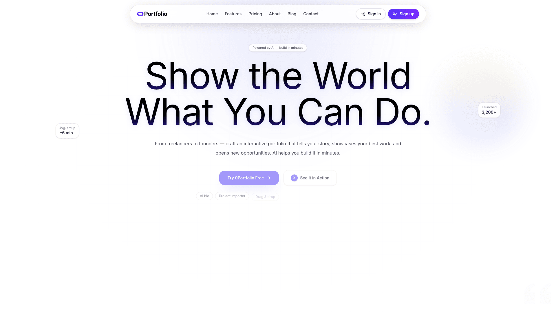 0Portfolio - AI-Powered Portfolio Builder product preview for startup listing on Aura++