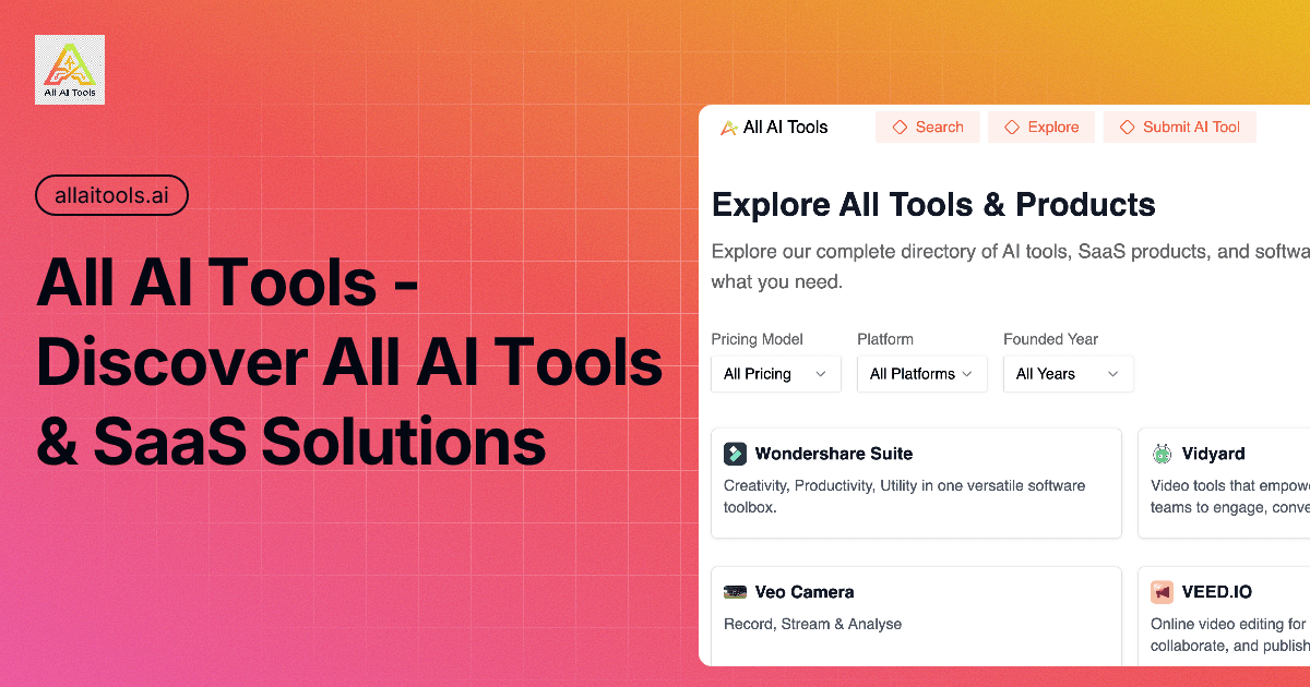 All-in-One AI Tools Directory product preview for startup listing on Aura++