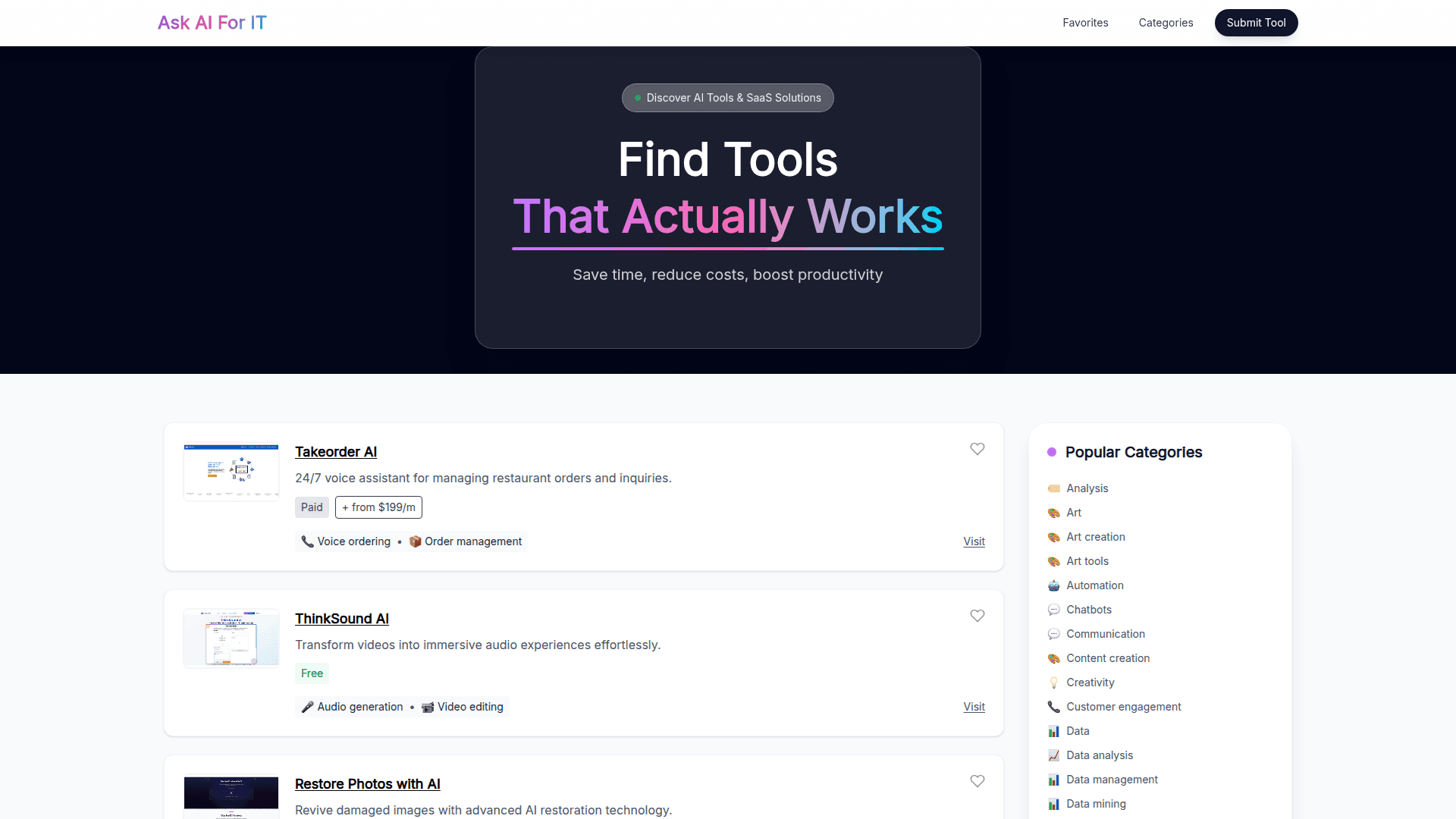 Ask AI For IT Platform product preview for startup listing on Aura++