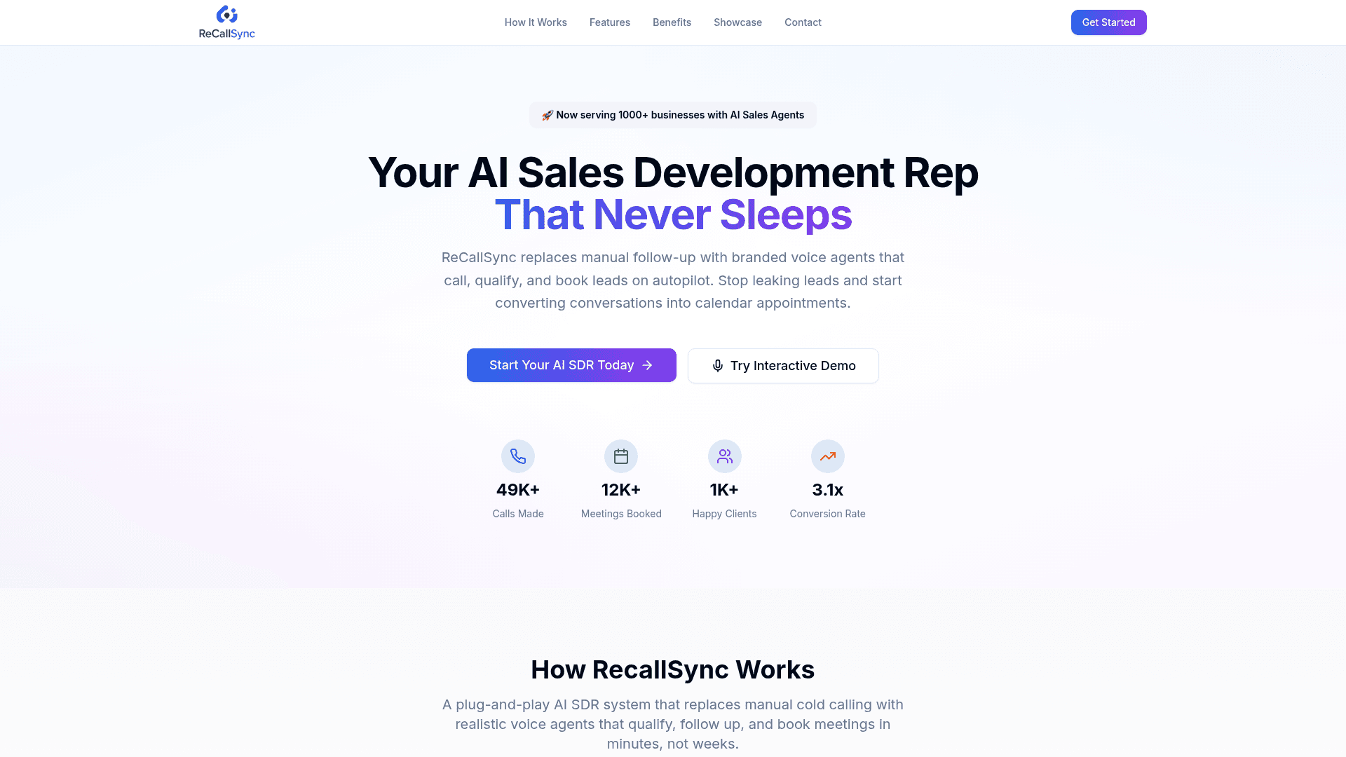 RecallSync AI Sales Agents product preview for startup listing on Aura++