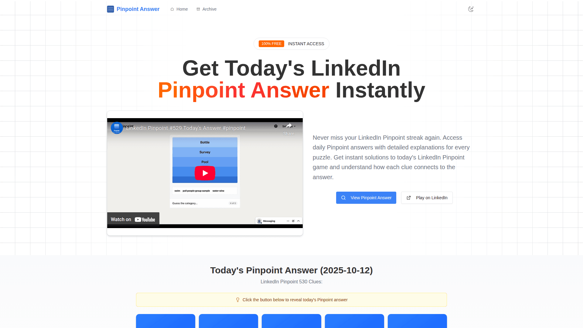 LinkedIn Pinpoint Puzzle Helper product preview for startup listing on Aura++
