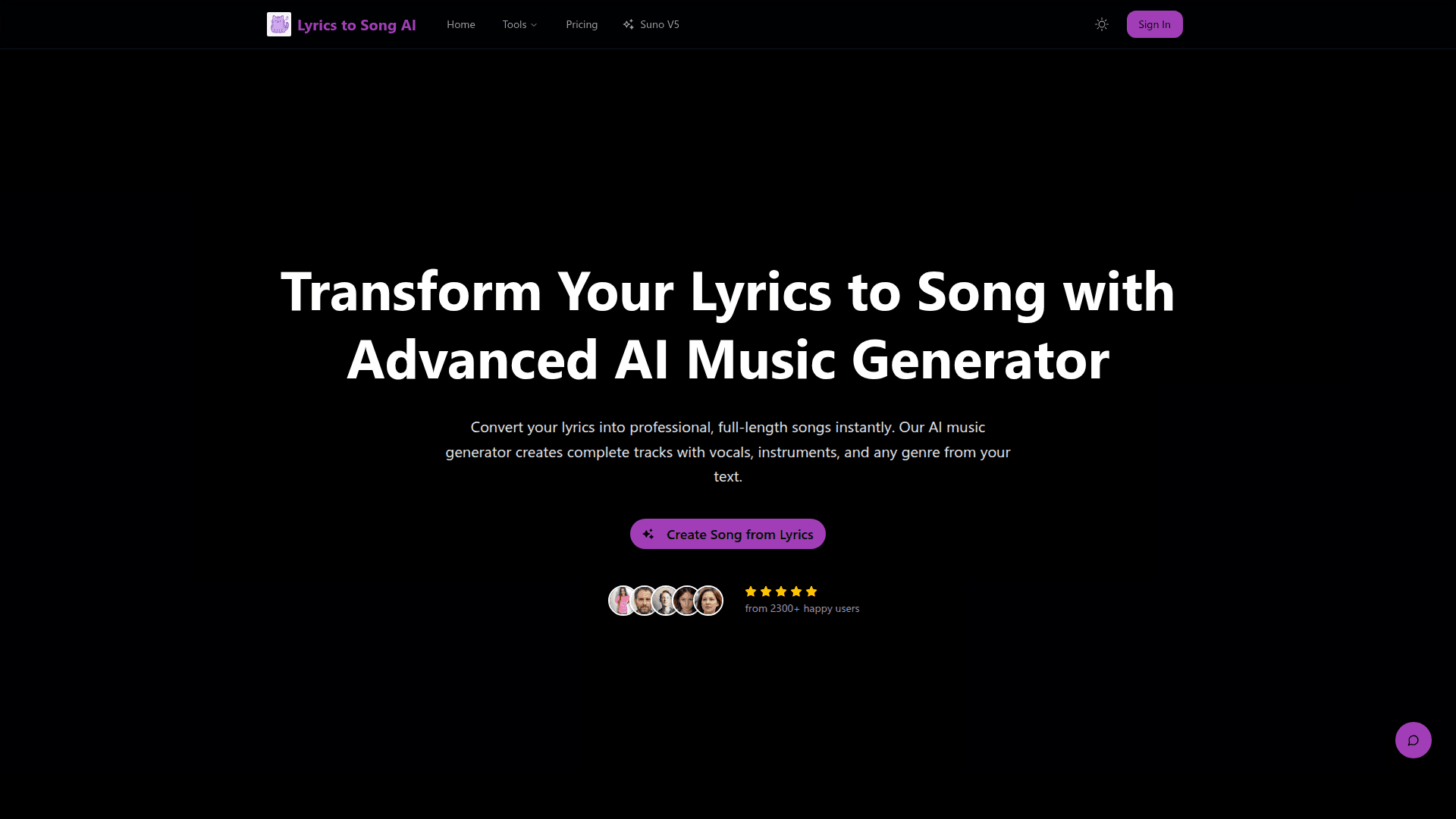 Lyrics to Song AI Generator product preview for startup listing on Aura++