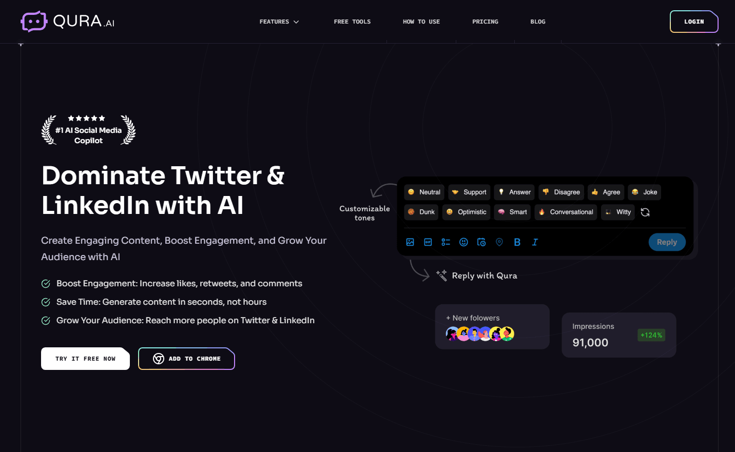 Qura AI Social Media Copilot product preview for startup listing on Aura++