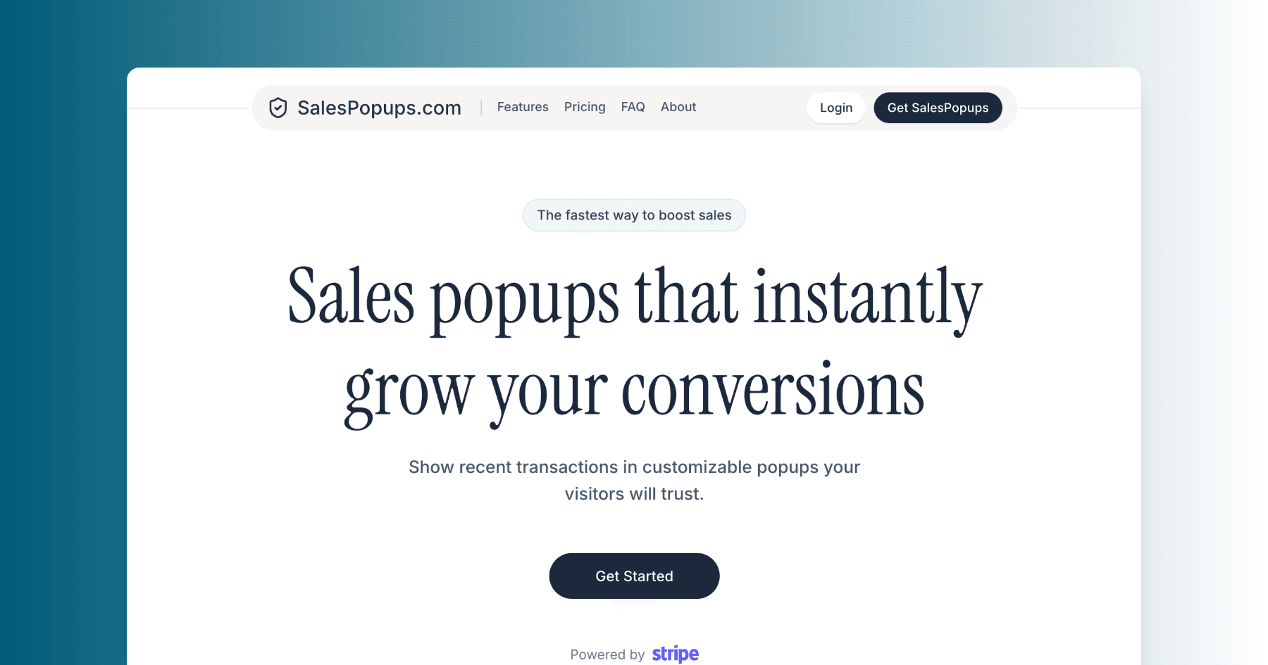 SalesPopups - Real-Time Social Proof product preview for startup listing on Aura++