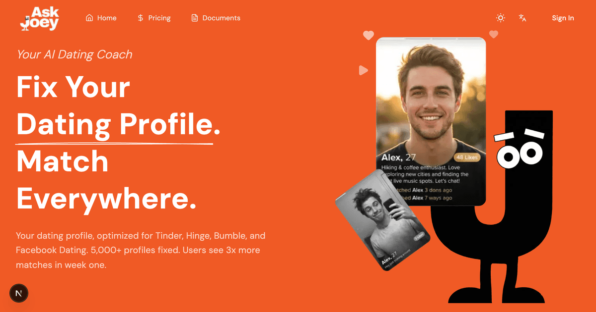 AI Dating Profile Optimizer product preview for startup listing on Aura++