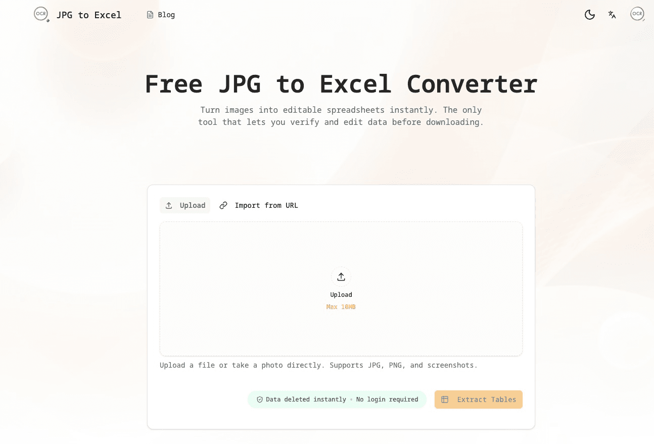 JPG to Excel Converter with AI product preview for startup listing on Aura++