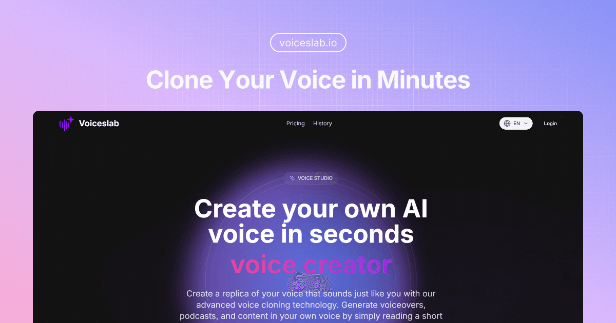 AI Voice Cloning Platform product preview for startup listing on Aura++