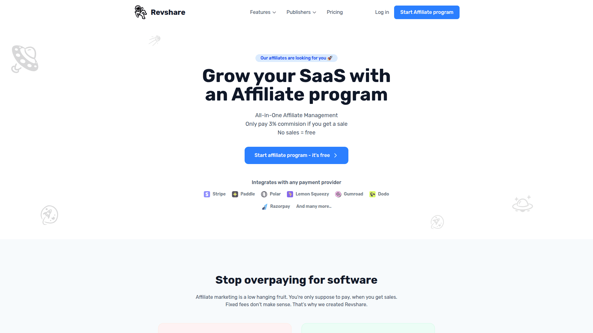 Revshare product preview for startup listing on Aura++