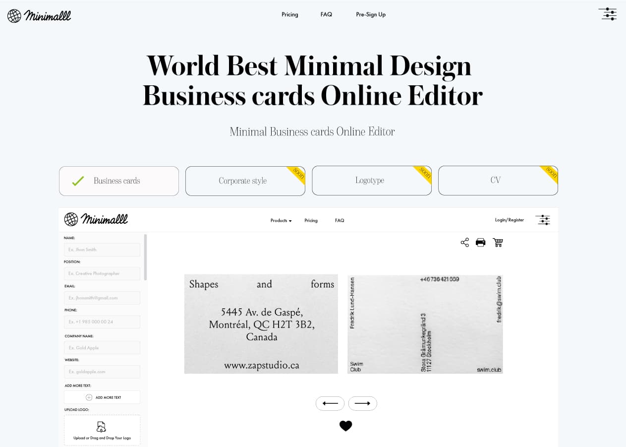 Minimalll product preview for startup listing on Aura++