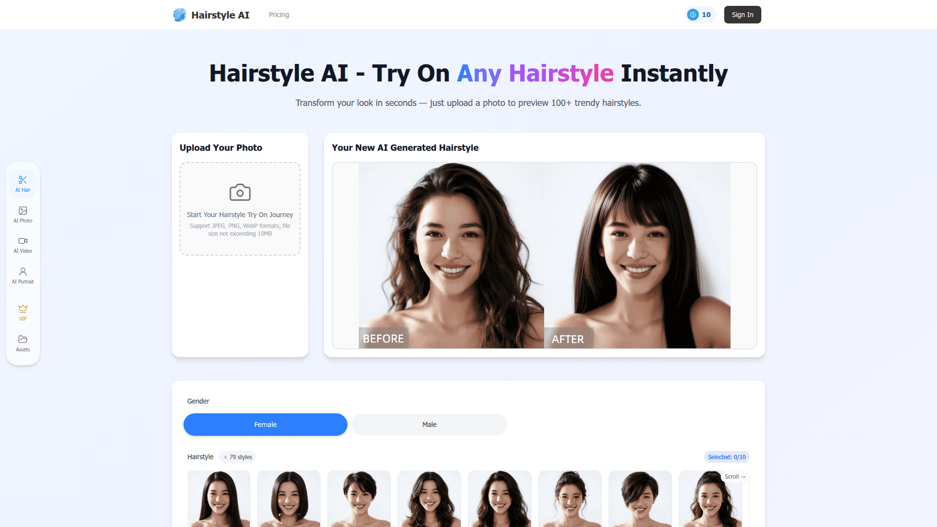 Hairstyle AI product preview for startup listing on Aura++