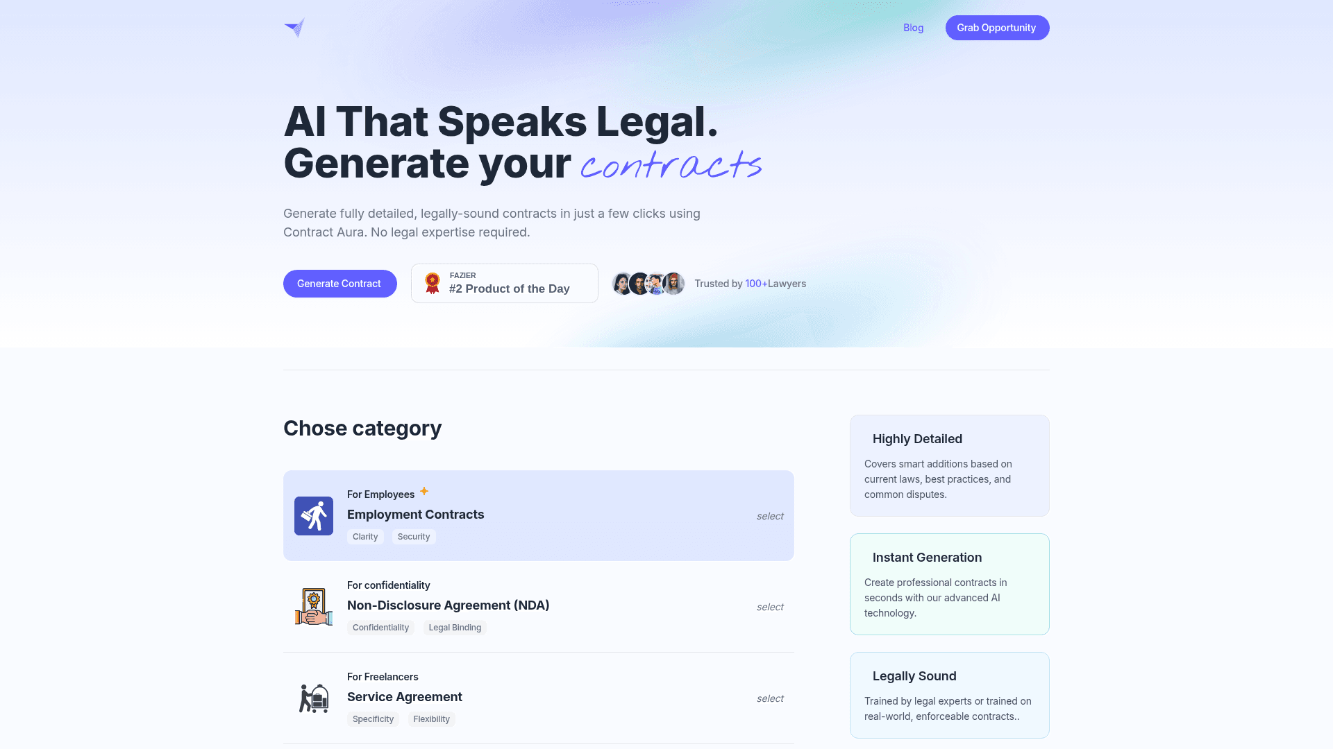 Contract Aura product preview for startup listing on Aura++