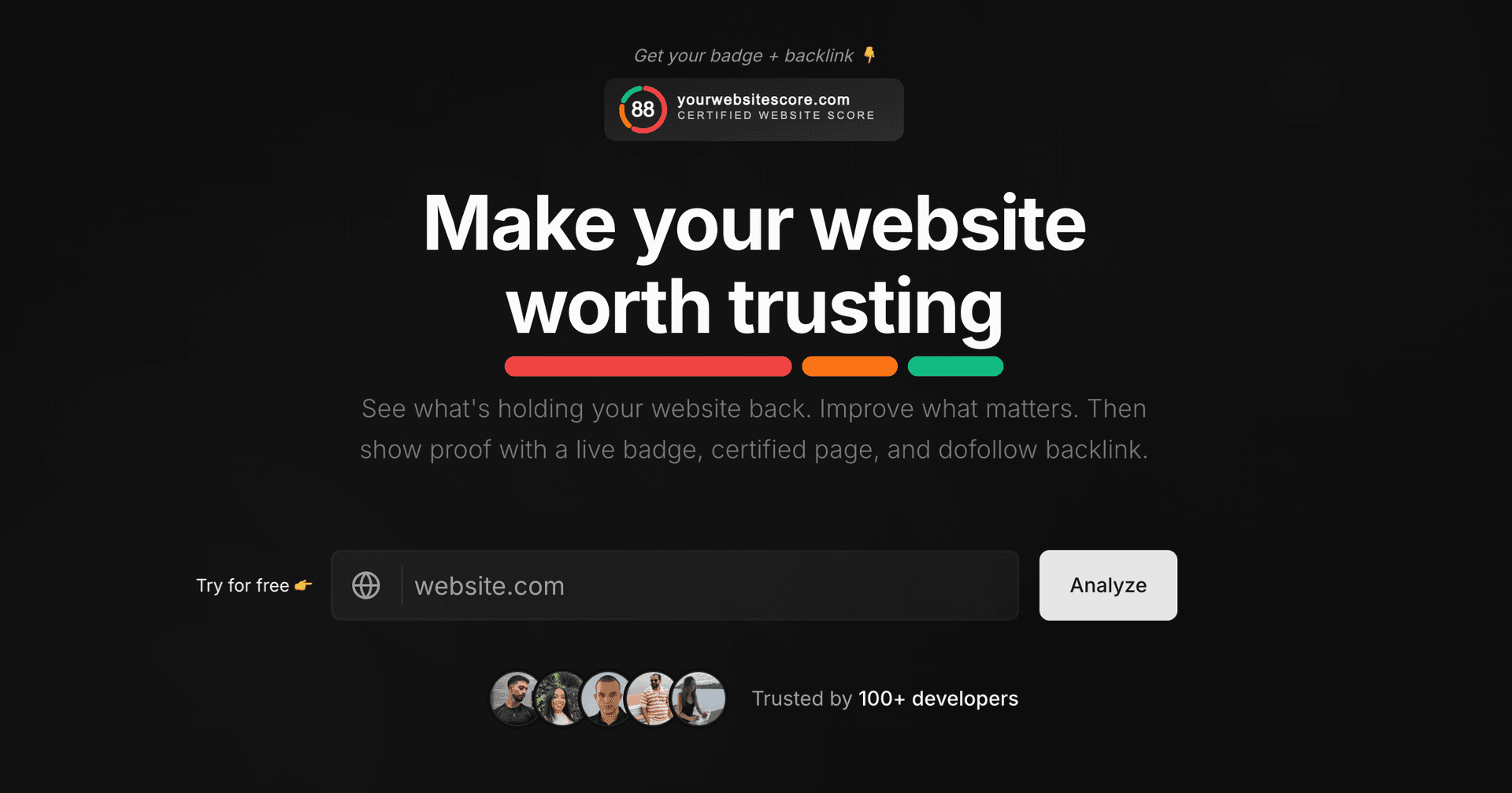 YourWebsiteScore product preview for startup listing on Aura++