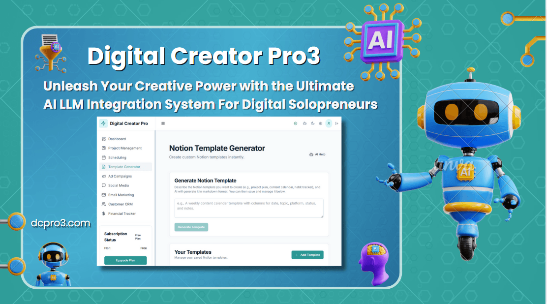 Digital Creator Pro 3: Automate, Create, and Manage in One Dashboard product preview for startup listing on Aura++
