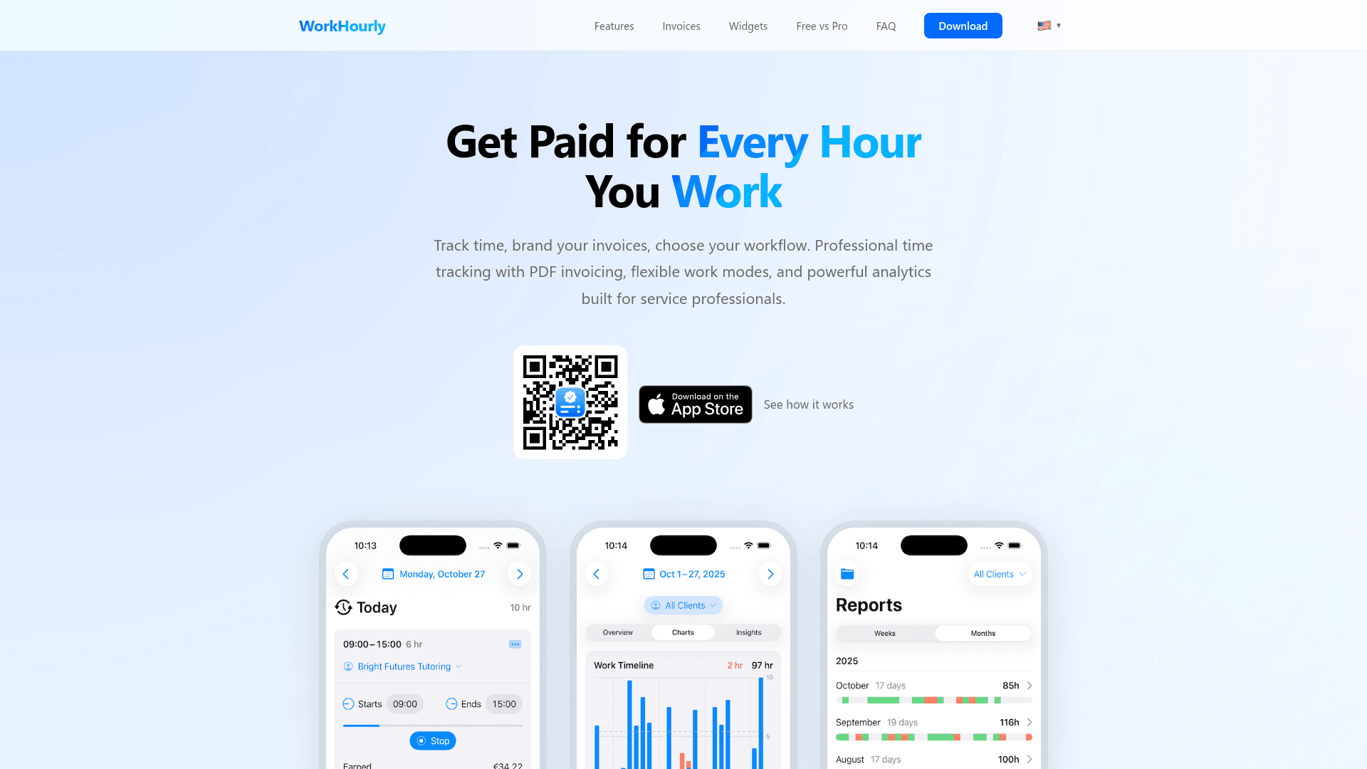 WorkHourly product preview for startup listing on Aura++