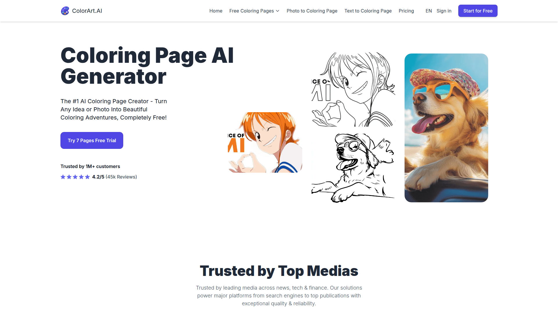 ColorArt AI Coloring Generator product preview for startup listing on Aura++