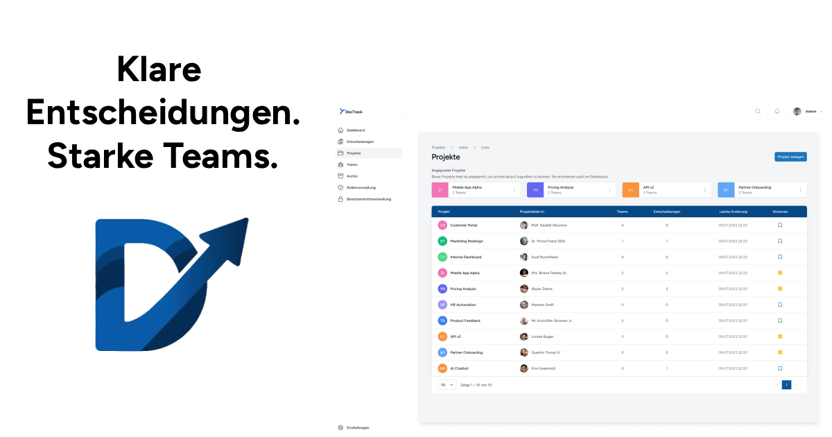 DecTrack - Structured Team Decision Platform product preview for startup listing on Aura++