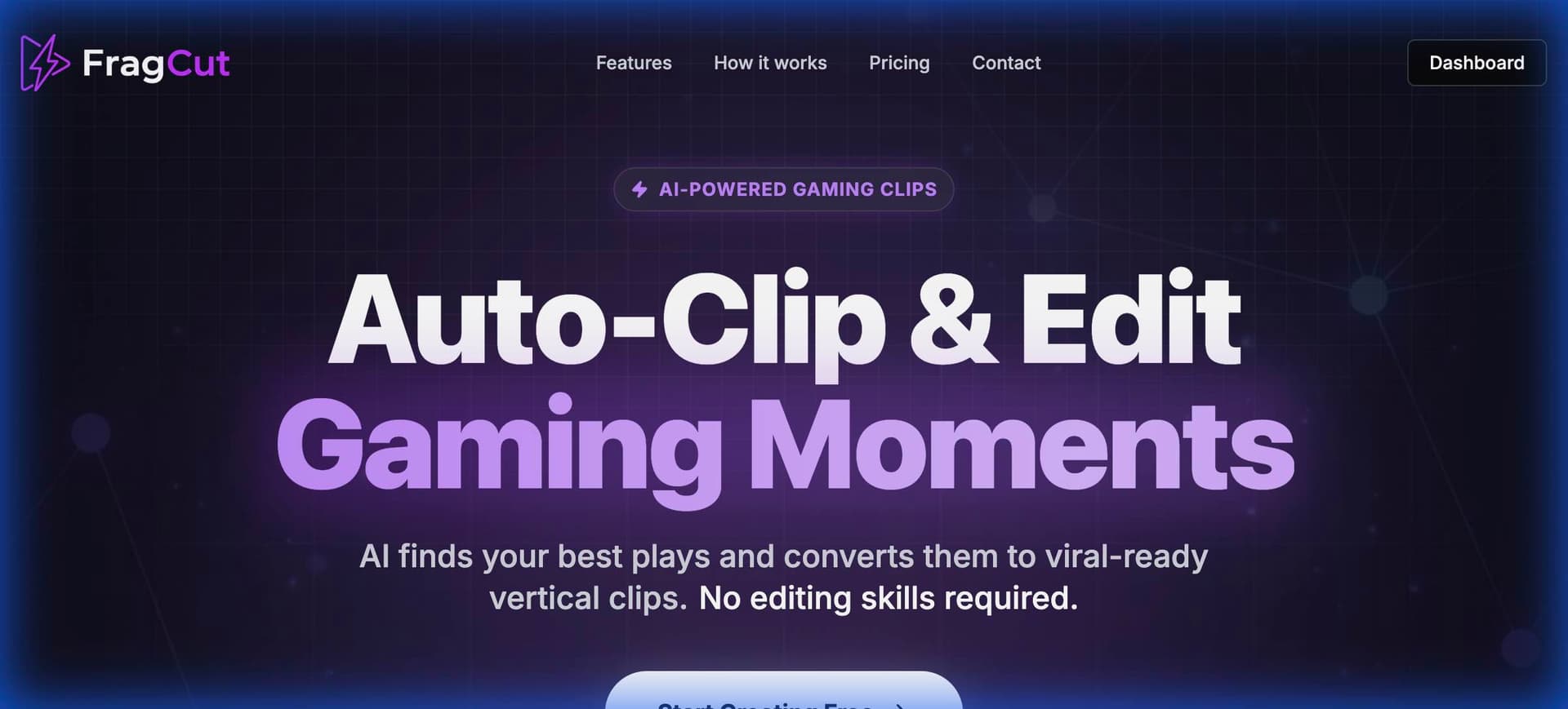 FragCut - AI Gaming Clip Generator product preview for startup listing on Aura++